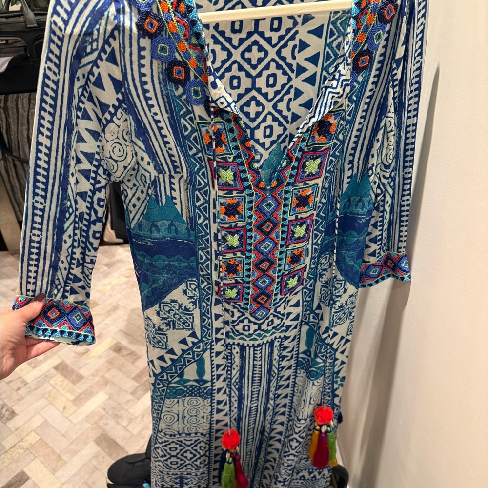 Bohemian Blue and White Patterned Dress